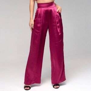 NEW Drew Anthropologie Eva Satin Pants In Berry XS